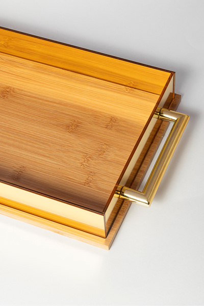 Bin Shihon Single rectangular wooden tray with aluminum edges