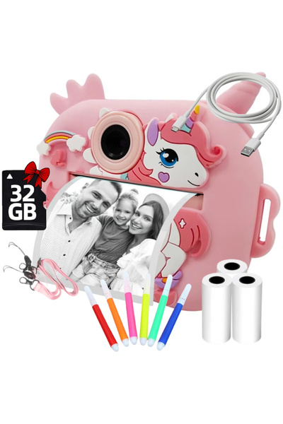 SMARTIC Aparat copii printare instant, Full HD 1080p, 48MP, 2.4", SD 32GB+4 r...