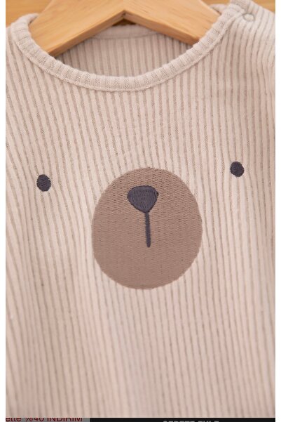 Çipil Baby Teddy Bear Face Long Sleeve Snap Fastener Bodysuit 🐻
