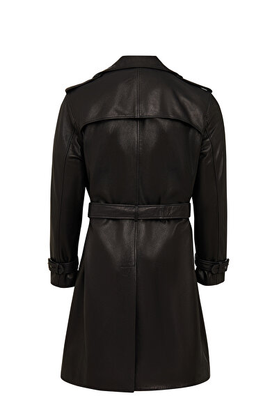 Derimod Bellingham Men's Black Oversized Leather Trench Coat 24Wgd65499M