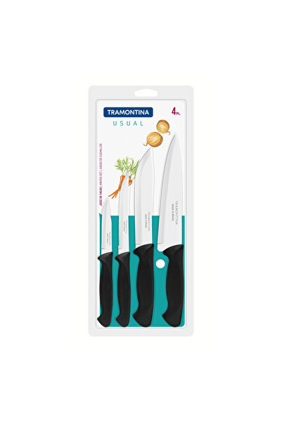 TRAMONTINA Usual 4-Piece Knife Set with Stainless-Steel Blades & Black Polypropylene Handles