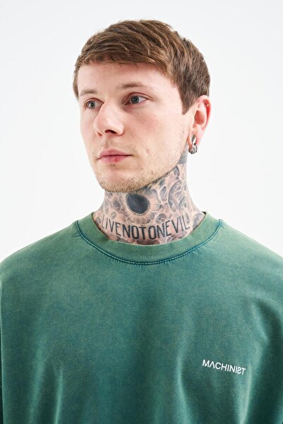 Machinist Men's Luxury Basic Washable Oversized T-Shirt Oil Green