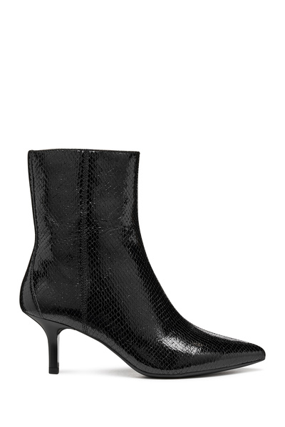 Geox Women's Black D Kleopy B - Metal.Goat Zippered Patterned Thin Heeled Leather Boots D56Ybb000Kyc9999