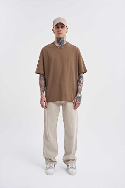 Machinist Men's Basic Super Cotton Oversized T-Shirt Brown