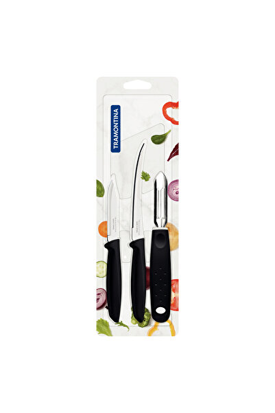 TRAMONTINA Plenus 3-Piece Cutting Kit with Stainless-Steel Blades & Black Polypropylene Handles
