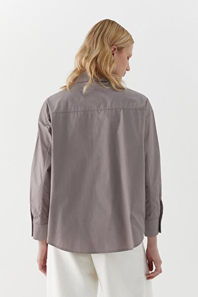 MARKALİSTE Pocket Detailed Shirt with Stone Detail Gray