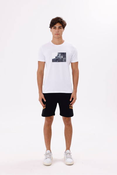 Rowinger Rectangular Photo Printed Soft Textured Crew Neck Short Sleeve Relax...