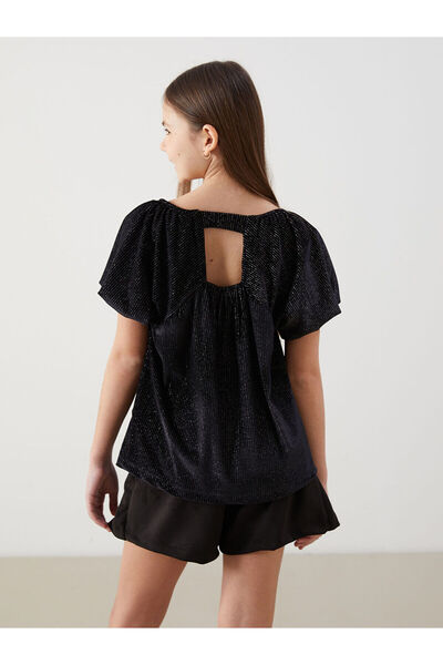 LC Waikiki Black Crew Neck Sparkly Girls' Blouse