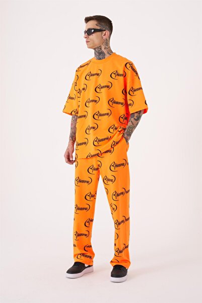 Machinist Men's Nope Printed Oversized T-Shirt Electric-Orange