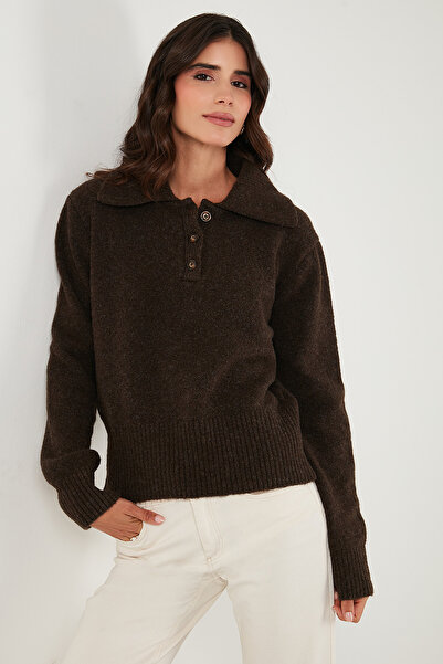 Lela Wool Blend Regular Fit Buttoned Polo Neck Sweater Polo Neck Sweater 4617019