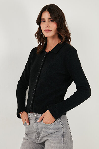 Lela Wool Blend Regular Fit Buttoned Polo Neck Cardigan Cardigan 4617013