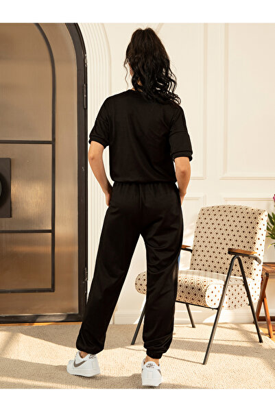 FridayIn Street style Round neck Splicing pattern Pocket Regular sleeve Pants Suits