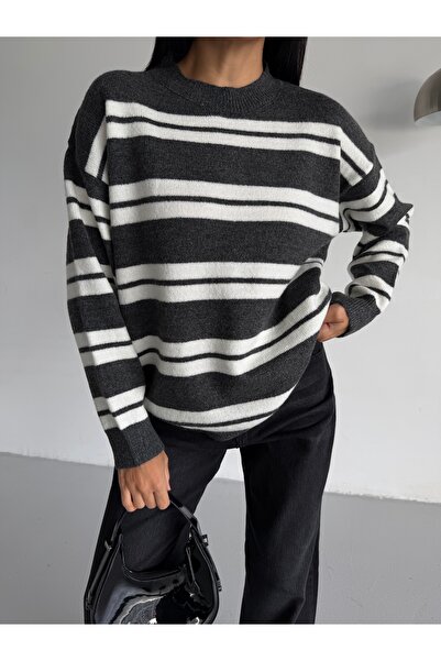 Lamierra Pulover de tricotat pentru femei Yumoş basic cu dungi
