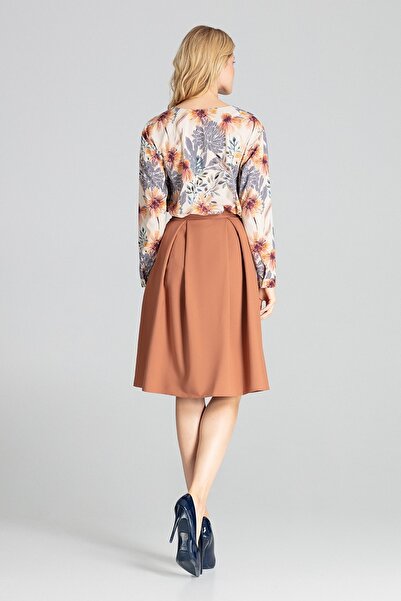 Figl Elegant skirt with thigh Slit , brown M675, size M