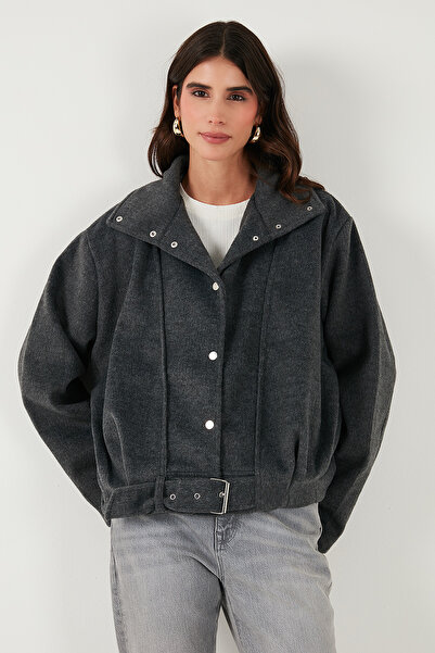 Lela Cotton Blend Oversized Belt Detailed Lined Short Cashmere Coat Coat 6839657