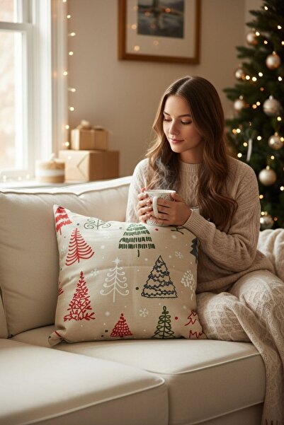 ANJEAHOME Sydney Christmas Patterned Throw Pillow Cover | 45X45 cm | Digital Printed | Stylish Design – Washable Fabric