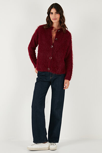 Lela Soft Fuzzy Regular Fit Crew Neck Buttoned Cardigan Cardigan 4617007