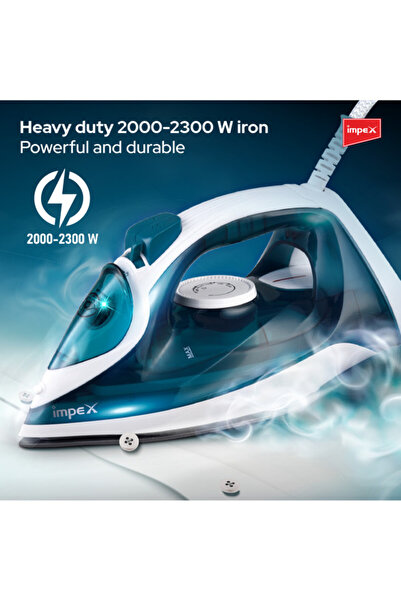 İMPEX IBS402 Steam Iron 2000-2300W Ceramic Soleplate Spray 360 Swivel 1.2Kg 5 Settings 2Y Warranty