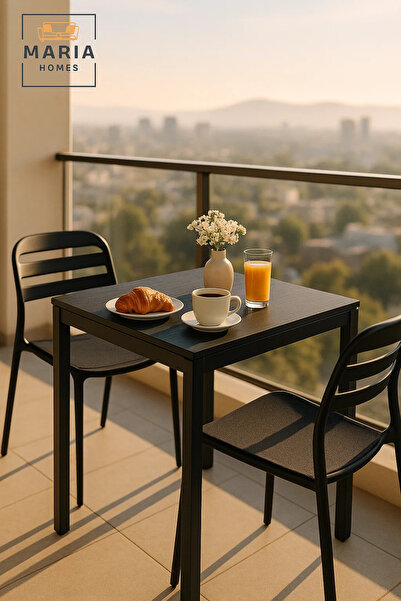 MARIA HOMES Stylish Black Square Dining Table 70x70x75 | Metal Frame | Modern Indoor Outdoor Table