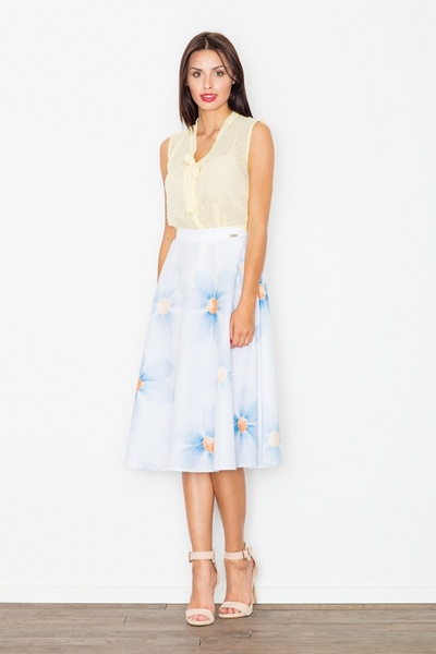 Figl Elegant midi skirt with blue flowers M495 size M