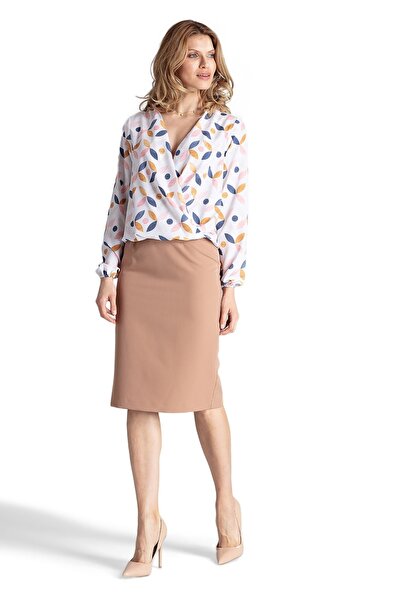 Figl Elegant brown midi pencil skirt M658 size L