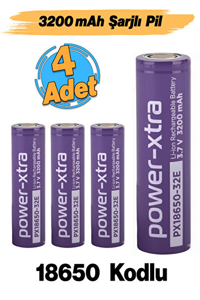 Badem10 (4 Adet) 3200mAh Şarjlı Pil PX18650 Batarya 3.6V Li-Ion Uzun Ömürlü Y...