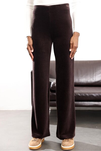 5in1Canpolat Bitter Brown Elastic Waist Velvet Trousers 8921