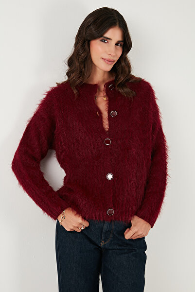 Lela Soft Fuzzy Regular Fit Crew Neck Buttoned Cardigan Cardigan 4617007
