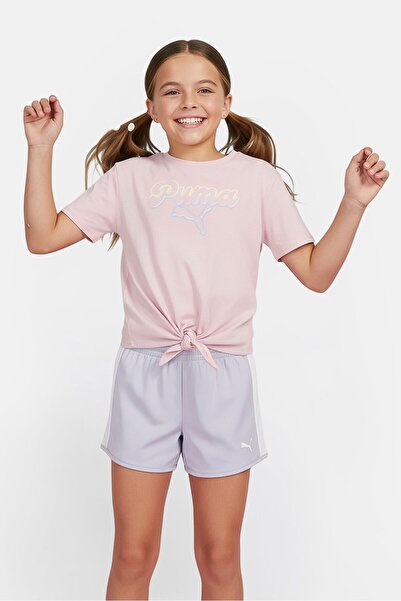 Puma Kids Girl 2Pcs Graphic Print Short Sleeve Tee And Shorts Set, Multicolor