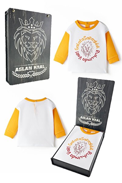 Galatasaray Original Yellow and White Sweatshirt with Gift Wooden Box