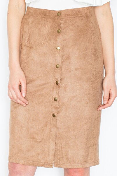 Figl Brown pleated skirt with buttons M453 size M