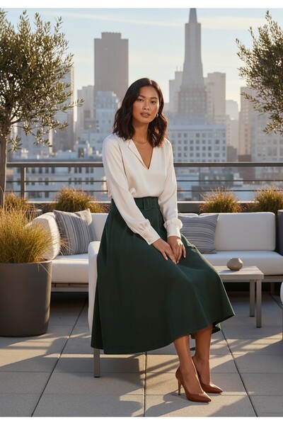 Figl Elegant skirt with elastic waist - Skirt with belt - Green M1234 size M