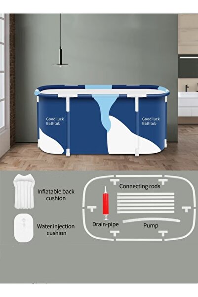 Generic Portable Foldable Bathtub Large Hot SPA Tub Non-Inflatable Ice Folding Bathubs (Blue,140*50*55CM)