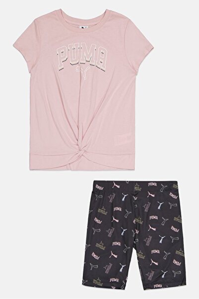 Puma Kids Girl 2 Pieces Brand Logo Top And Shorts Set, Multicolor