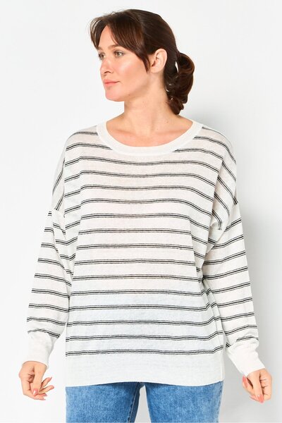 Lacoste سترة نسائية مخططة برقبة دائرية، متعددة الألوان