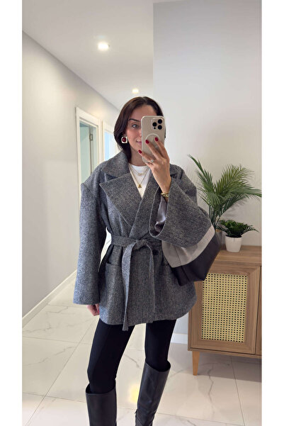 BİRCANÇİL Peri Anthracite Belted Short Coat