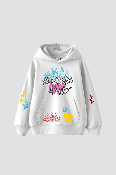 Bak Moda Love Graffiti cu imprimeu supradimensionat Hanorac alb unisex