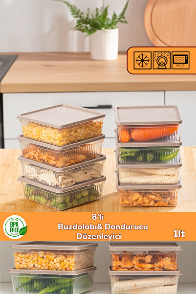 Porsima 5307 8-Piece Refrigerator Storage Container Set - Bpa Free, Food Storage Container, Capicino, 1 Lt