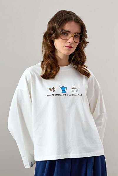 Ceylan Otantik Ecru Coffee Printed Basic Body