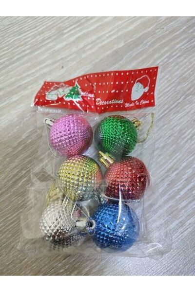 BEST PARTİ 4 cm 6 bucăți bile de copac de Crăciun cu model zimțat în culori m...