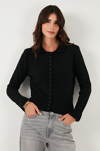 Lela Wool Blend Regular Fit Buttoned Polo Neck Cardigan Cardigan 4617013