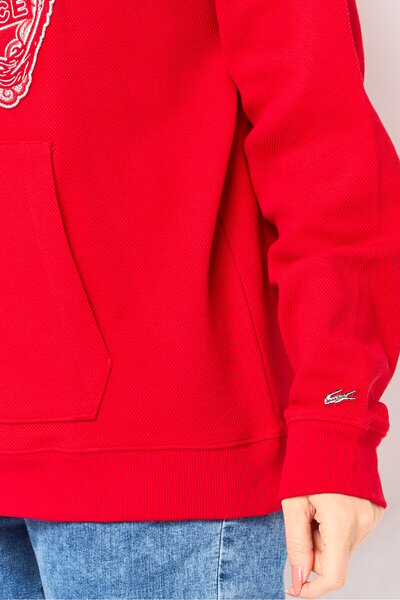 Lacoste Women Embroidered Long Sleeve Hoodie, Red