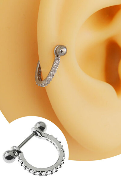 Cadının Dükkanı Zirkon Taşlı 316L Cerrahi Çelik Sıralı Taşlı Kıkırdak Halka P...