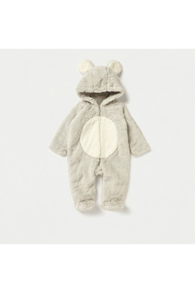 Juniors Faux Fur Textured Hooded Sleepsuit with Zip Closure