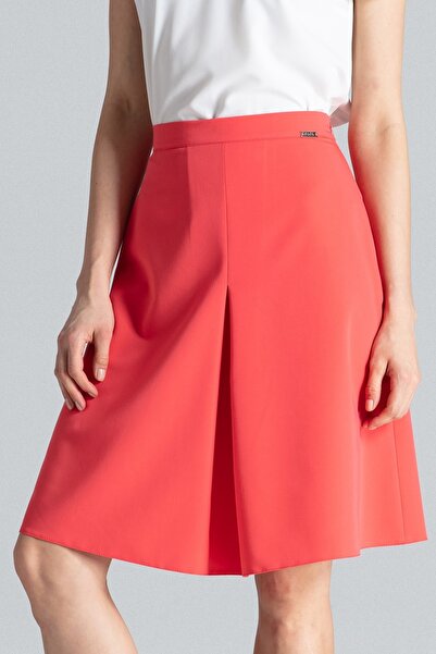 Figl Elegant A-line skirt with straight pleats, coral M667, size L