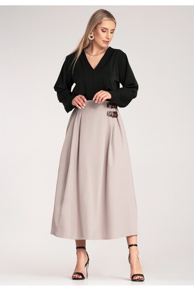 Figl Elegant skirt with belt - Beige midi skirt M1156 size S/M