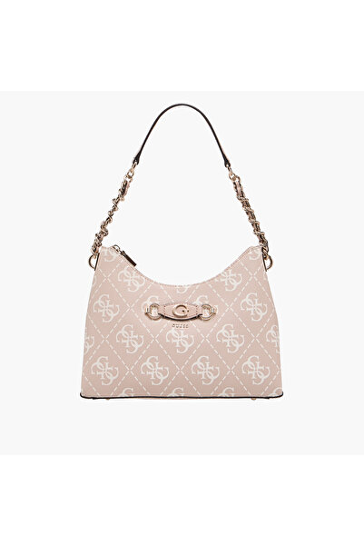 Guess Monogram Print Shoulder Bag with Strap Handle
