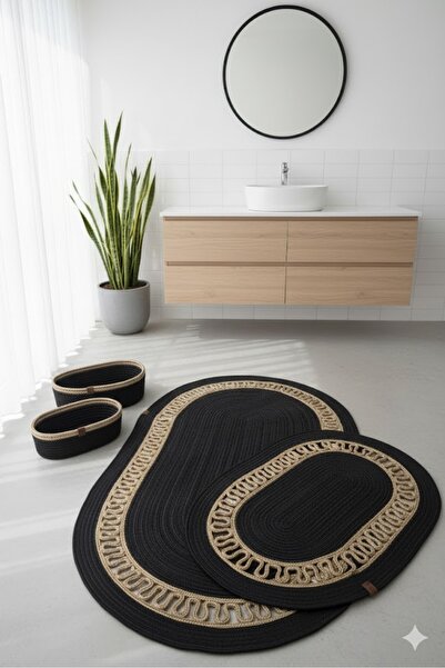 GNG Home Tekstil طقم سجادة حمام من الخيزران مكون من قطعتين (70x120 – 40x60) +...