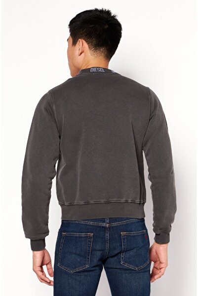 Diesel Men Crew Neck Solid Long Sleeve Sweatshirts, Charcoal