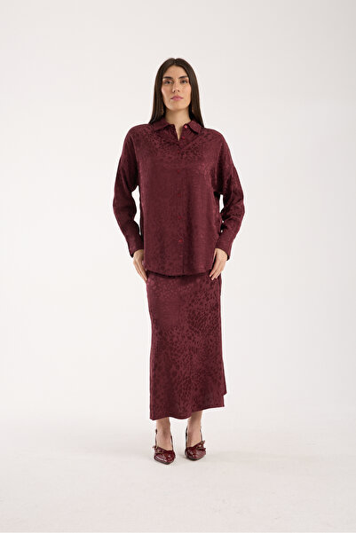 DeChival Tesettür Set - Shirt and 93 cm Long A-Line Skirt - Patterned Textured Fabric
